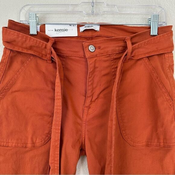 NWT Kensie Jeans Orange High Rise Tie Belt Straight Leg, Sz 4/27 - Picture 3 of 12